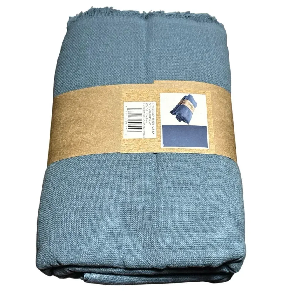 Sand Cloud Turkish Cotton Bath Bundle 2-Piece Towel Set Two Tone Blue NWT